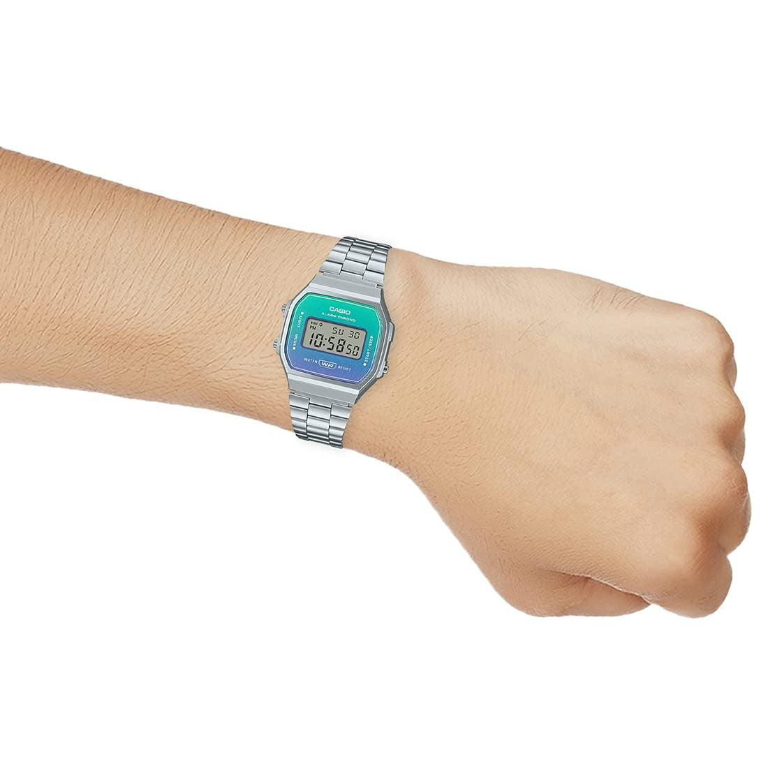 Casio Vintage Digital Multicolor Dial Stainless Steel Unisex Watch A168WER-2A