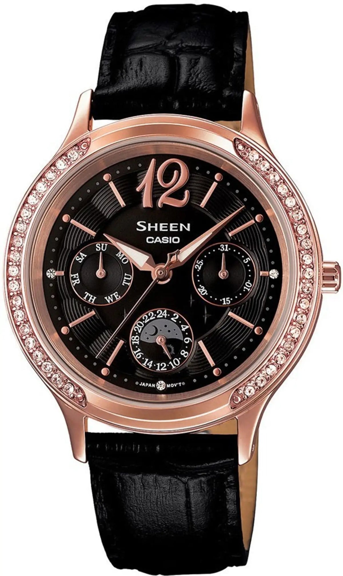 Casio Sheen SHE-3030GL-5AUDR Analog Black Dial Leather Strap Women's Watch [SX088]