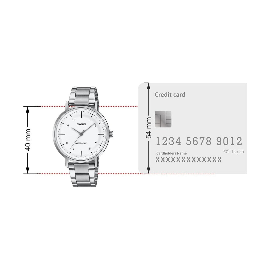Casio Enticer Silver White Dial Stainless Steel Leather Analog Watch LTP-VT03D-7BDF