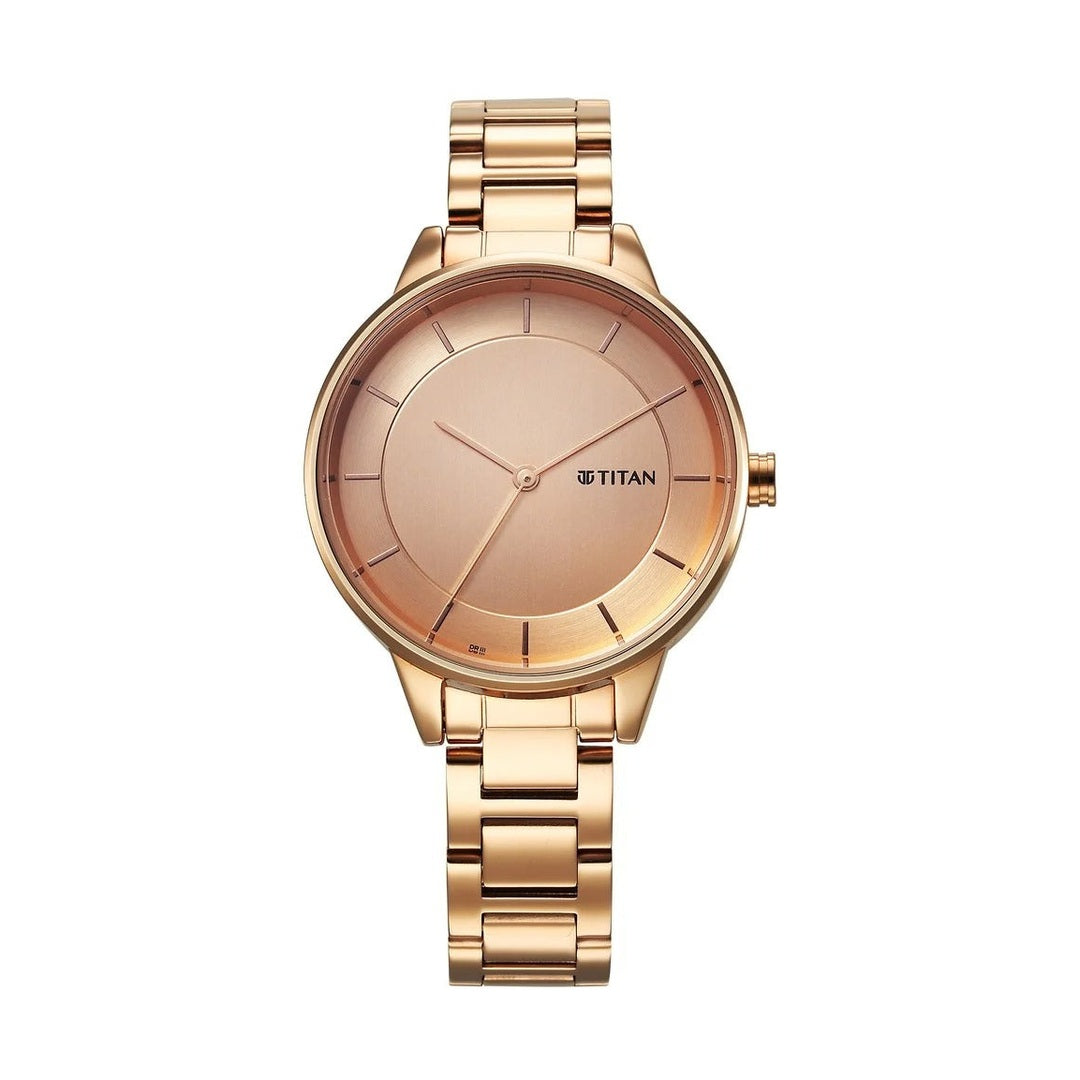 Titan Razzle Dazzle Quartz Analog Rose Gold Dial Stainless Steel Strap Watch For Women - NU2648WM06