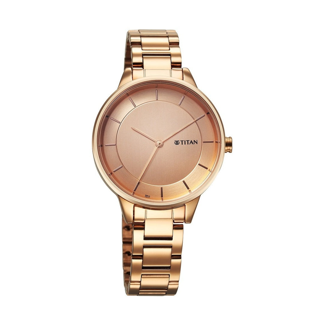 Titan Razzle Dazzle Quartz Analog Rose Gold Dial Stainless Steel Strap Watch For Women - NU2648WM06