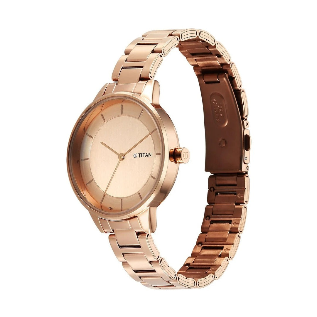 Titan Razzle Dazzle Quartz Analog Rose Gold Dial Stainless Steel Strap Watch For Women - NU2648WM06