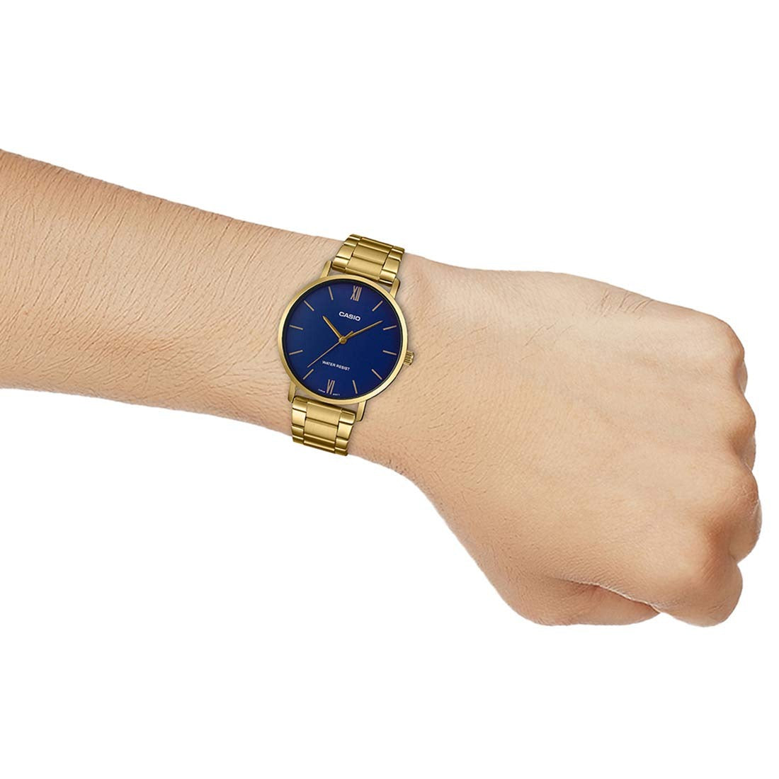 Casio Enticer Analog Blue Dial Gold Stainless Steel Strap Men's Watch MTP-VT01G-2BVDF