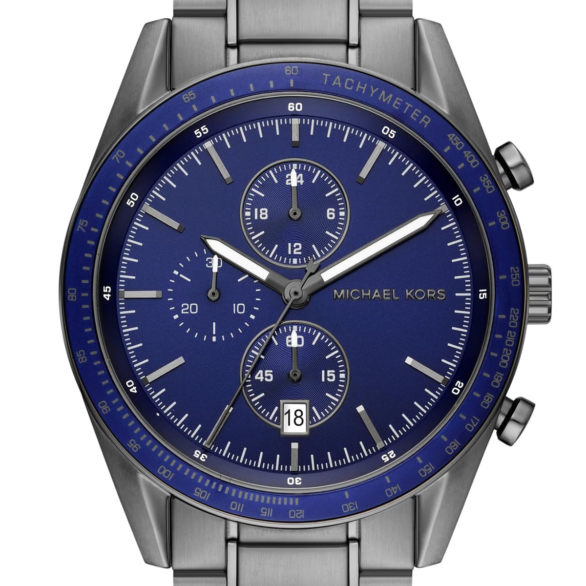 Michael Kors Warren Quartz Chronograph Blue Dial Gunmetal Bracelet Men's Watch - MK9111