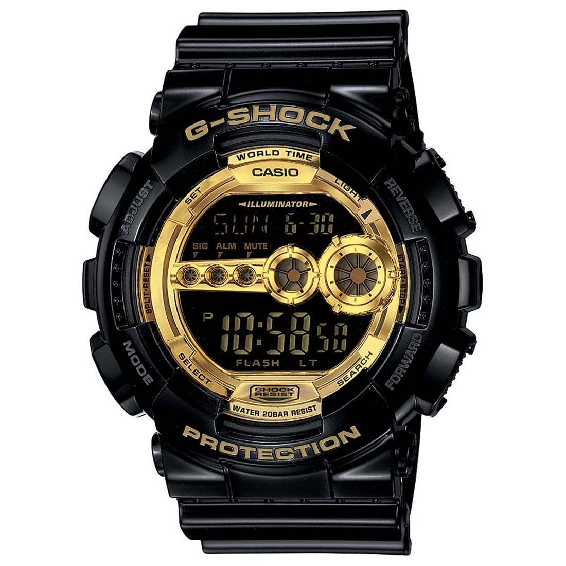 Casio G-Shock Digital Black Gold Dial Resin Strap Men's Watch GD-100GB-1DR (G340)