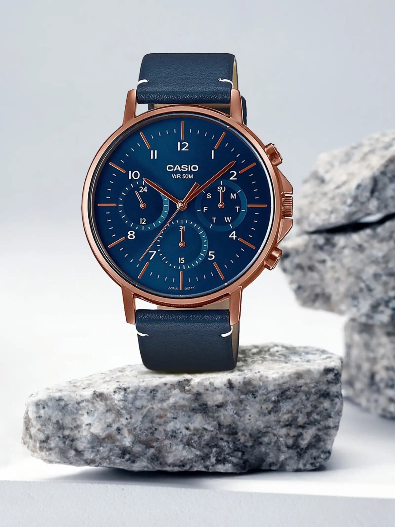 Casio Enticer Analog Blue Dial Leather Strap Men's Watch MTP-E321RL-2AVDF (A1849)