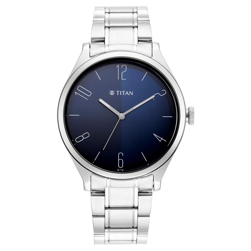 Titan Quartz Analog Blue Dial Stainless Steel Strap Watch for Men - NU1865SM01