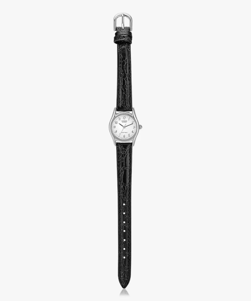 Casio Enticer Analog White Dial Stainless Steel Black Leather Women's Watch LTP-1094E-7BRDF