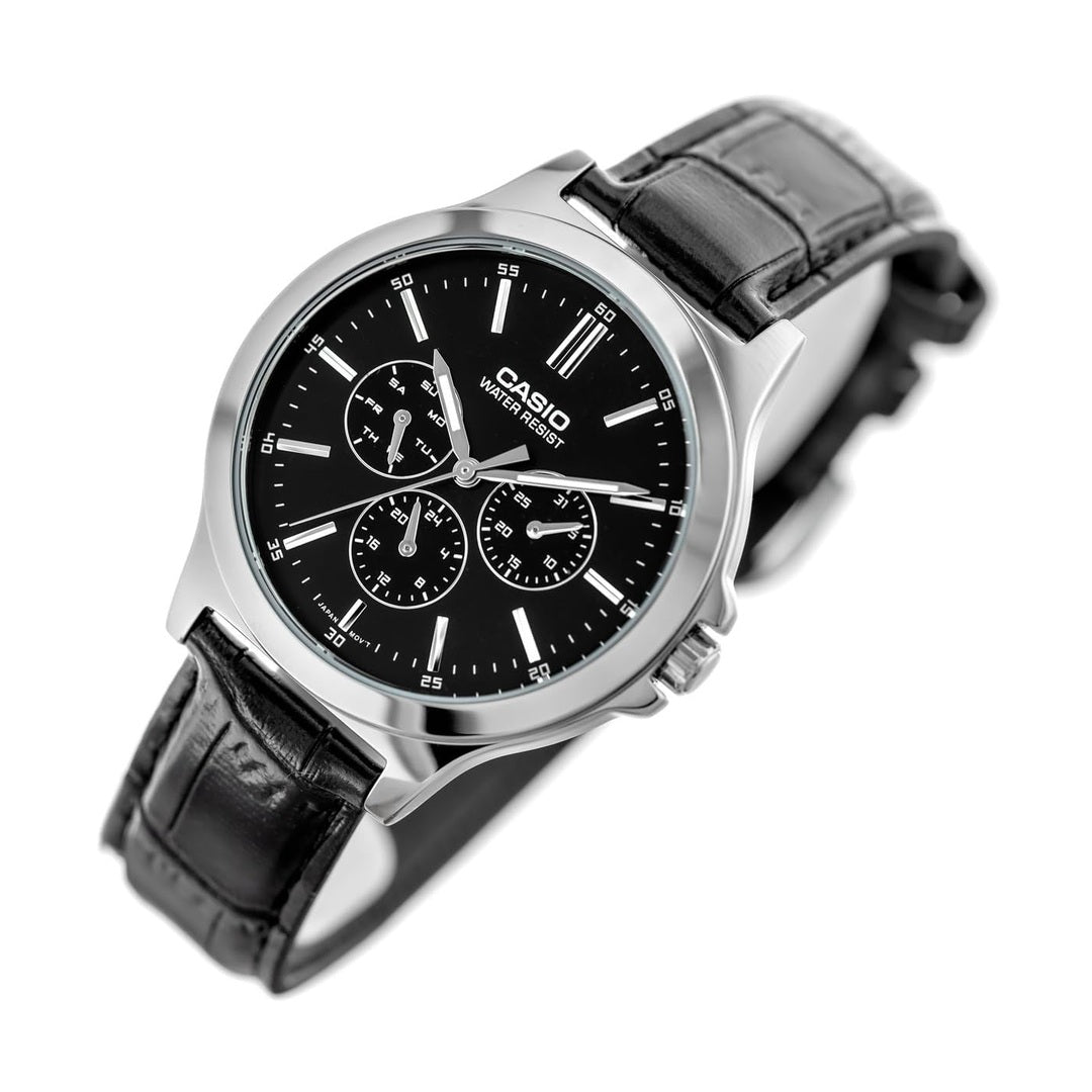 Casio Enticer Black/Silver Dial Black Leather Analog Men's Watch MTP-V300L-1AUDF [A1176]