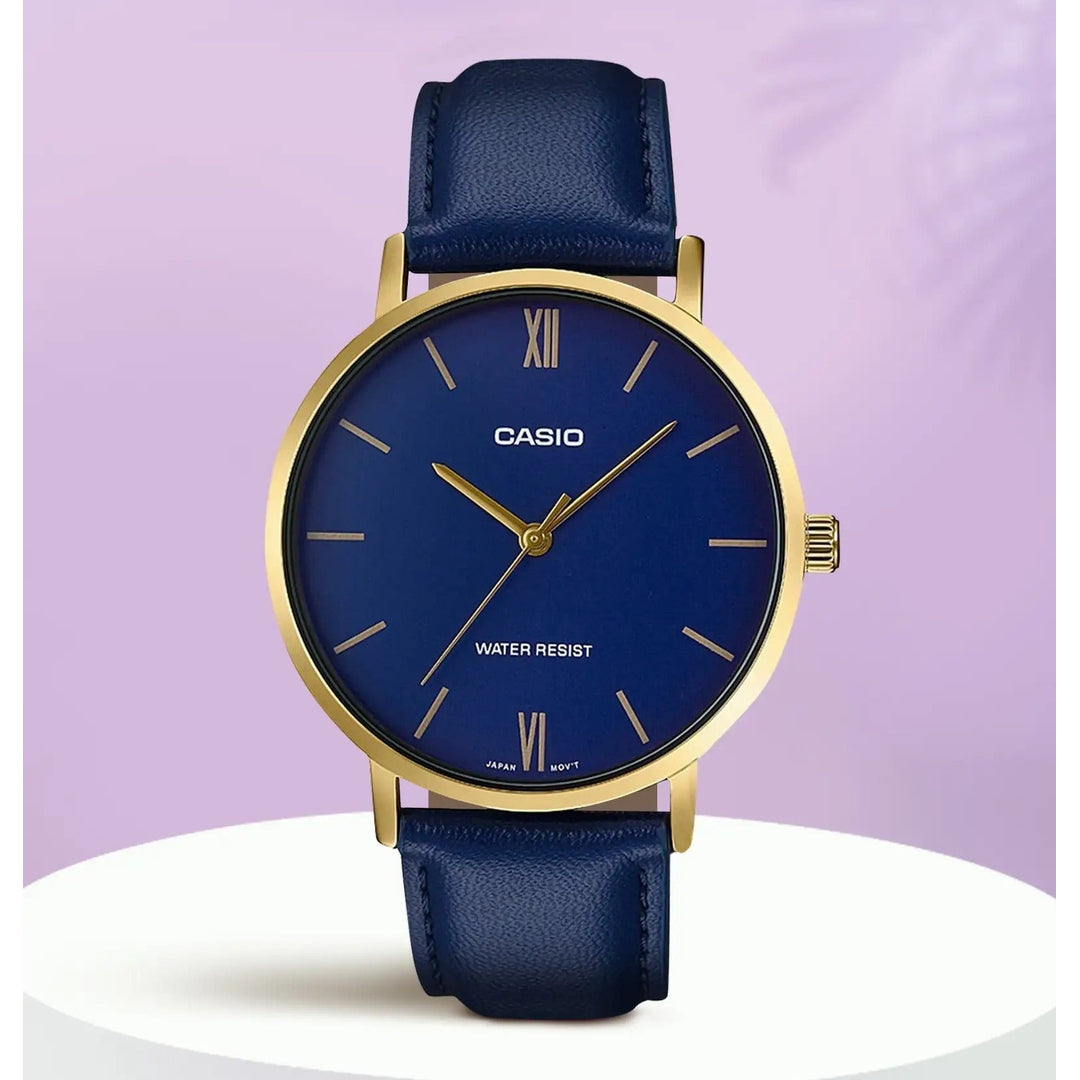Casio Enticer Analog Blue Dial Leather Men's Watch - MTP-VT01GL-2BUDF [A1781]