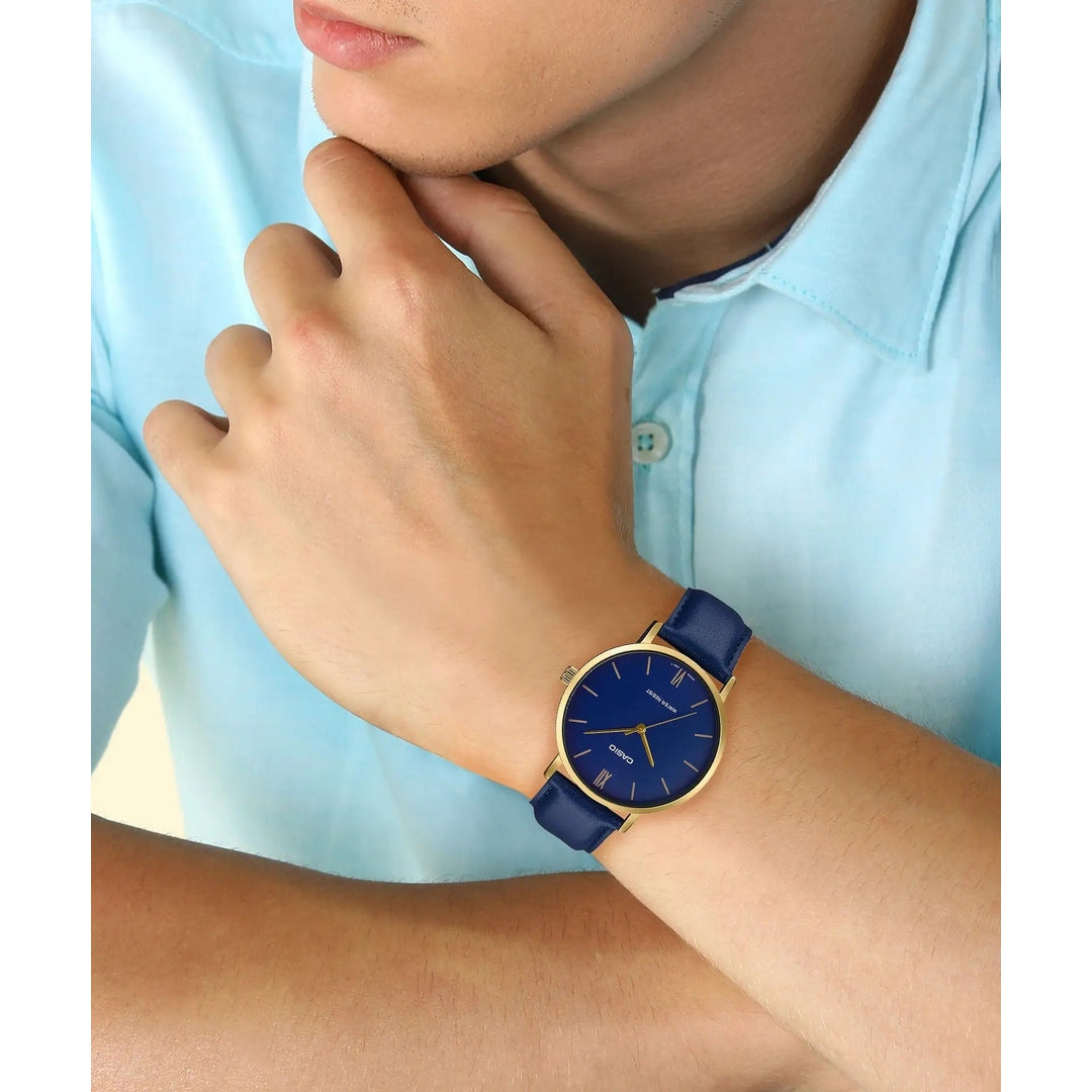 Casio Enticer Analog Blue Dial Leather Men's Watch - MTP-VT01GL-2BUDF [A1781]