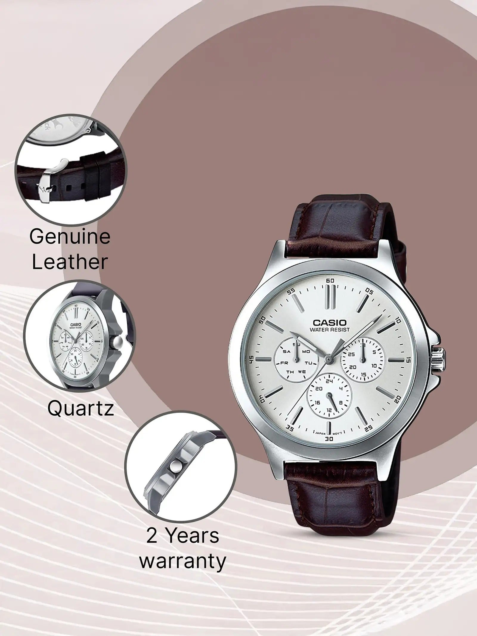 Casio Enticer Quartz White Dial Leather Men's Watch MTP-V300L-7AUDF [A1177]
