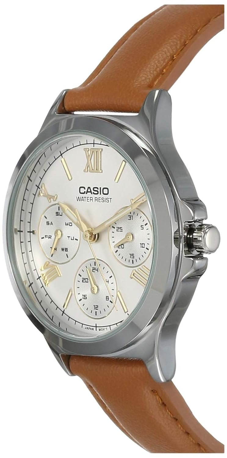 Casio Enticer Analog White Dial Stainless Steel Brown Leather strap Women's Watch LTP-V300L-7A2UDF (A1703)