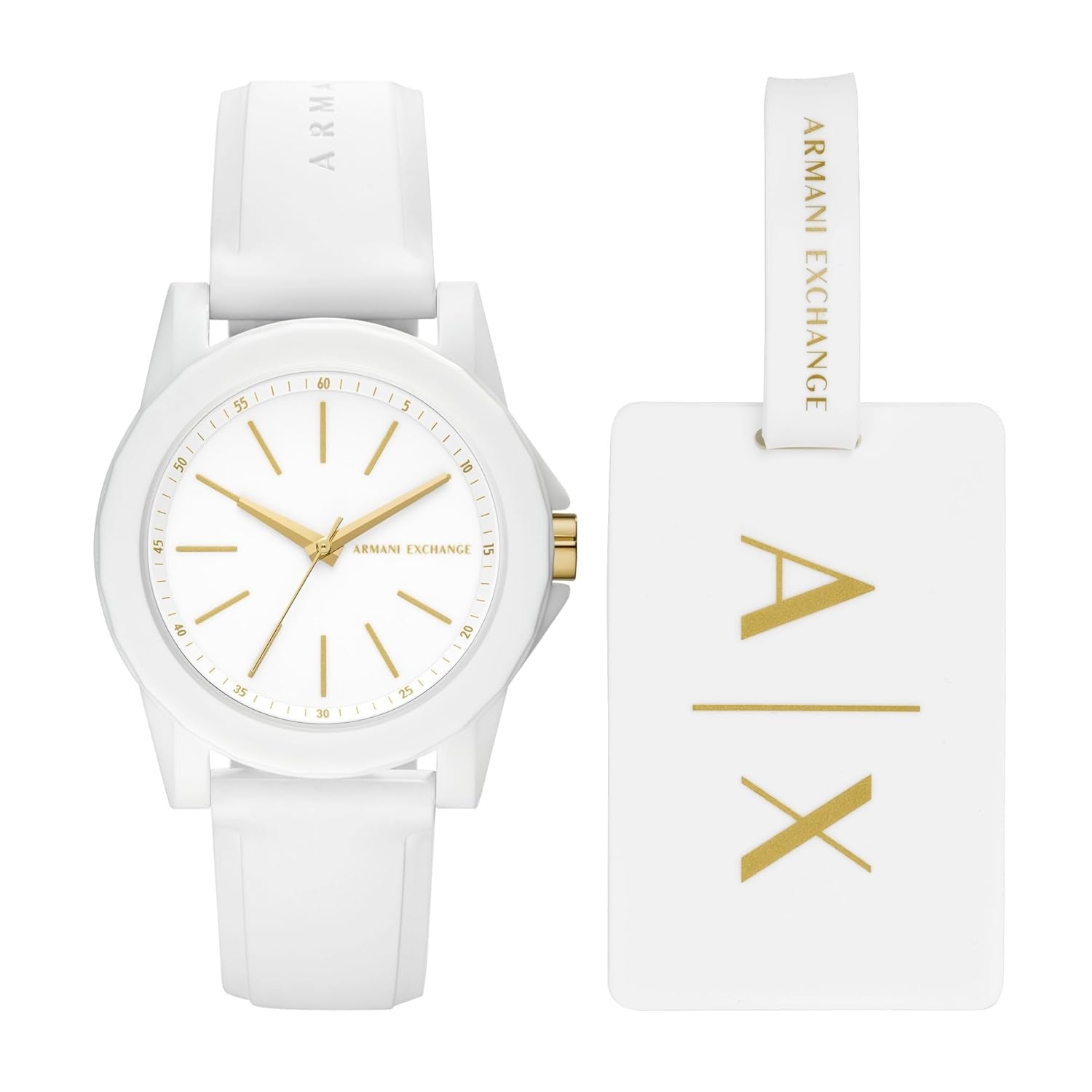 Armani Exchange Lady Banks White Watch & Luggage Tag Set AX7126
