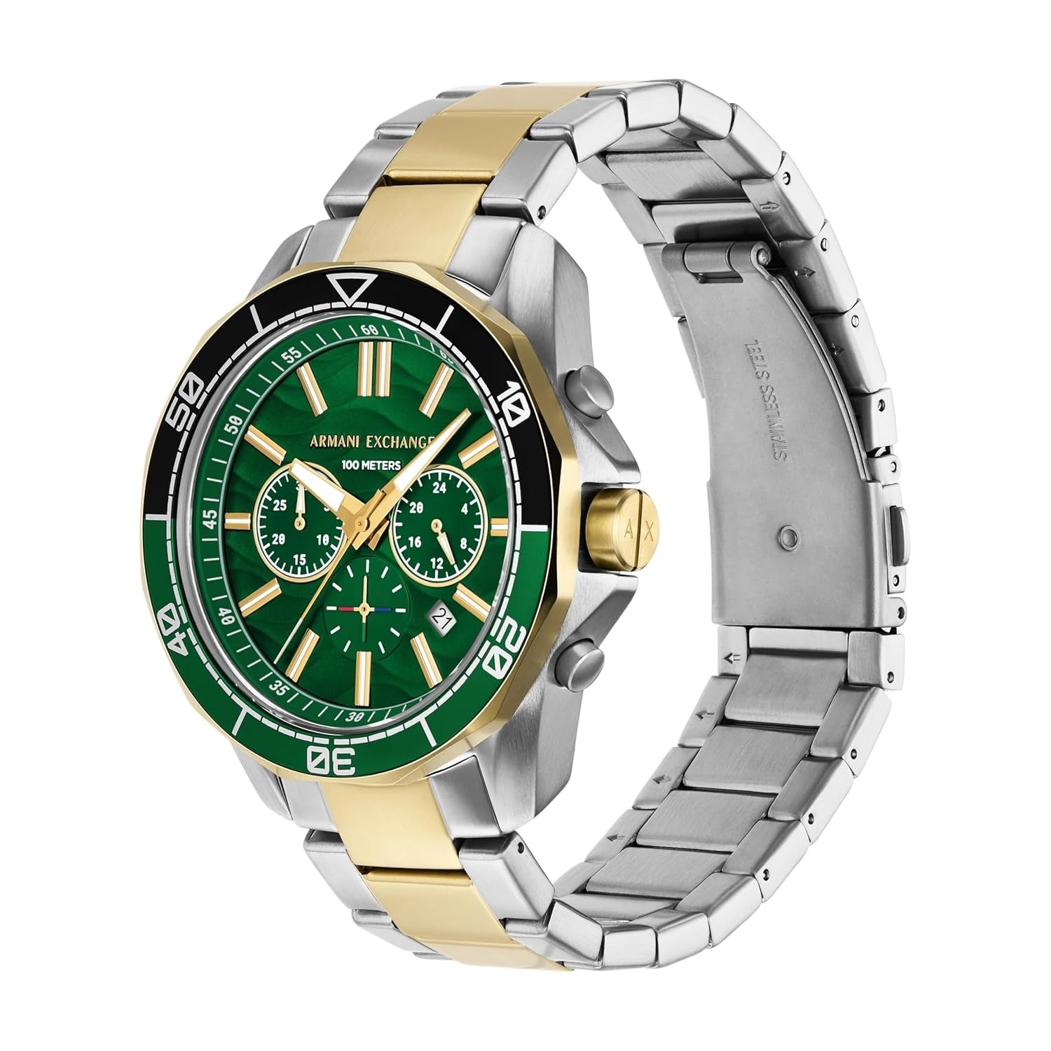 Armani Exchange Green Dial Two-Tone Chronograph AX1966