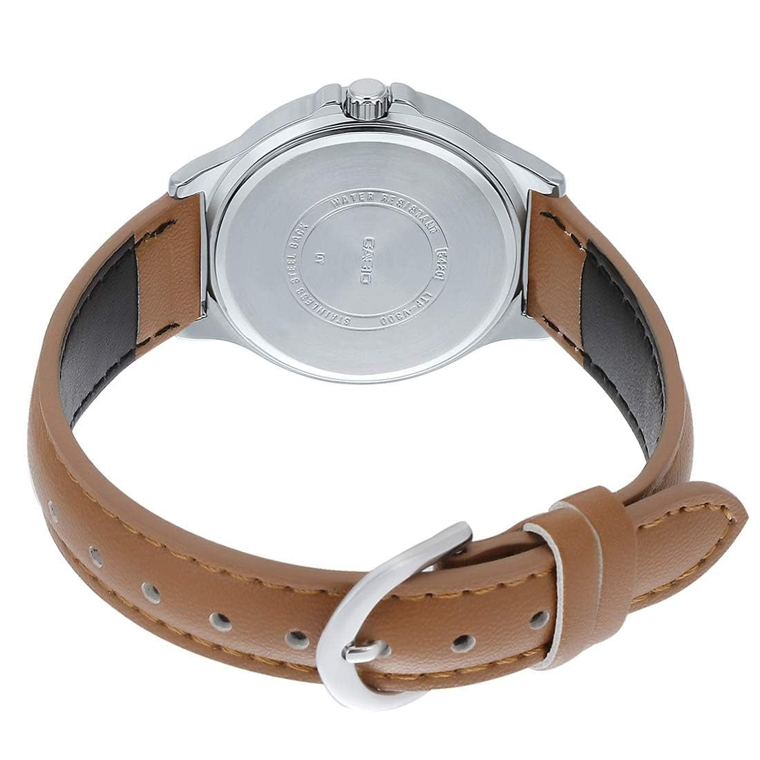 Casio Enticer Analog White Dial Stainless Steel Brown Leather strap Women's Watch LTP-V300L-7A2UDF (A1703)
