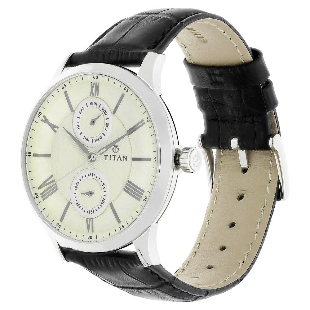 Titan On Trend Silver Dial Quartz Multifunction Leather Strap watch for Men - NM90100SL01