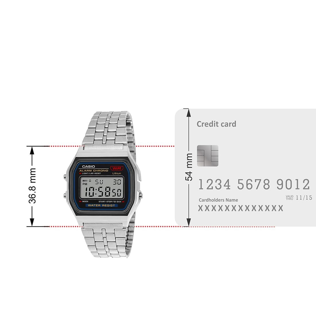 Casio Vintage Digital Black Dial Stainless Steel Unisex Watch A159WA-N1DF