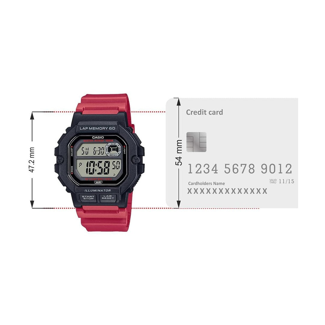 Casio Collection  Digital Black Dial Red Resin Strap Unisex Watch WS-1400H-4AVDF [D272]