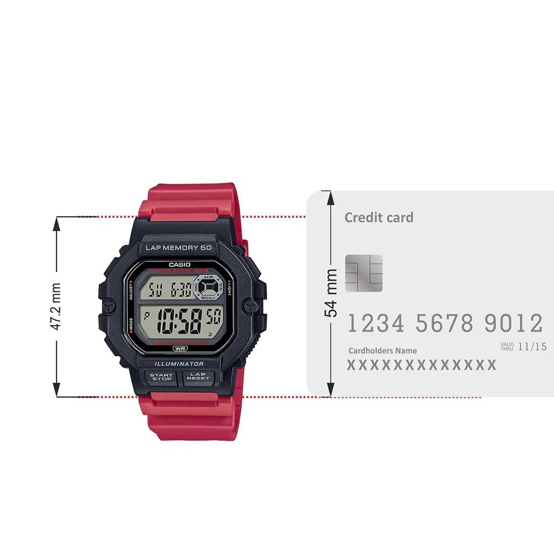 Casio Collection  Digital Black Dial Red Resin Strap Unisex Watch WS-1400H-4AV