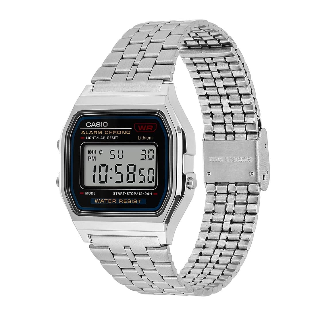 Casio Vintage Digital Black Dial Stainless Steel Unisex Watch A159WA-N1DF