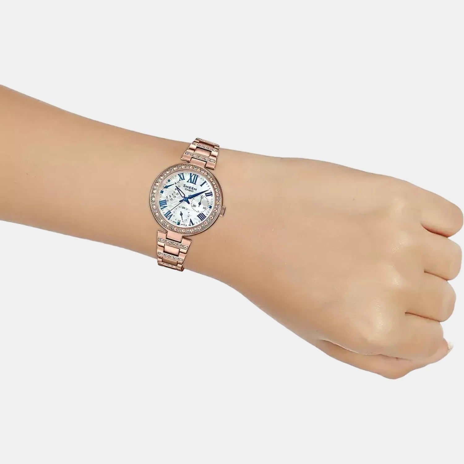 Casio Sheen Women Quartz White Dial Chronograph Stainless Steel Watch SHE-3043BPG-7AUDR [SH194]