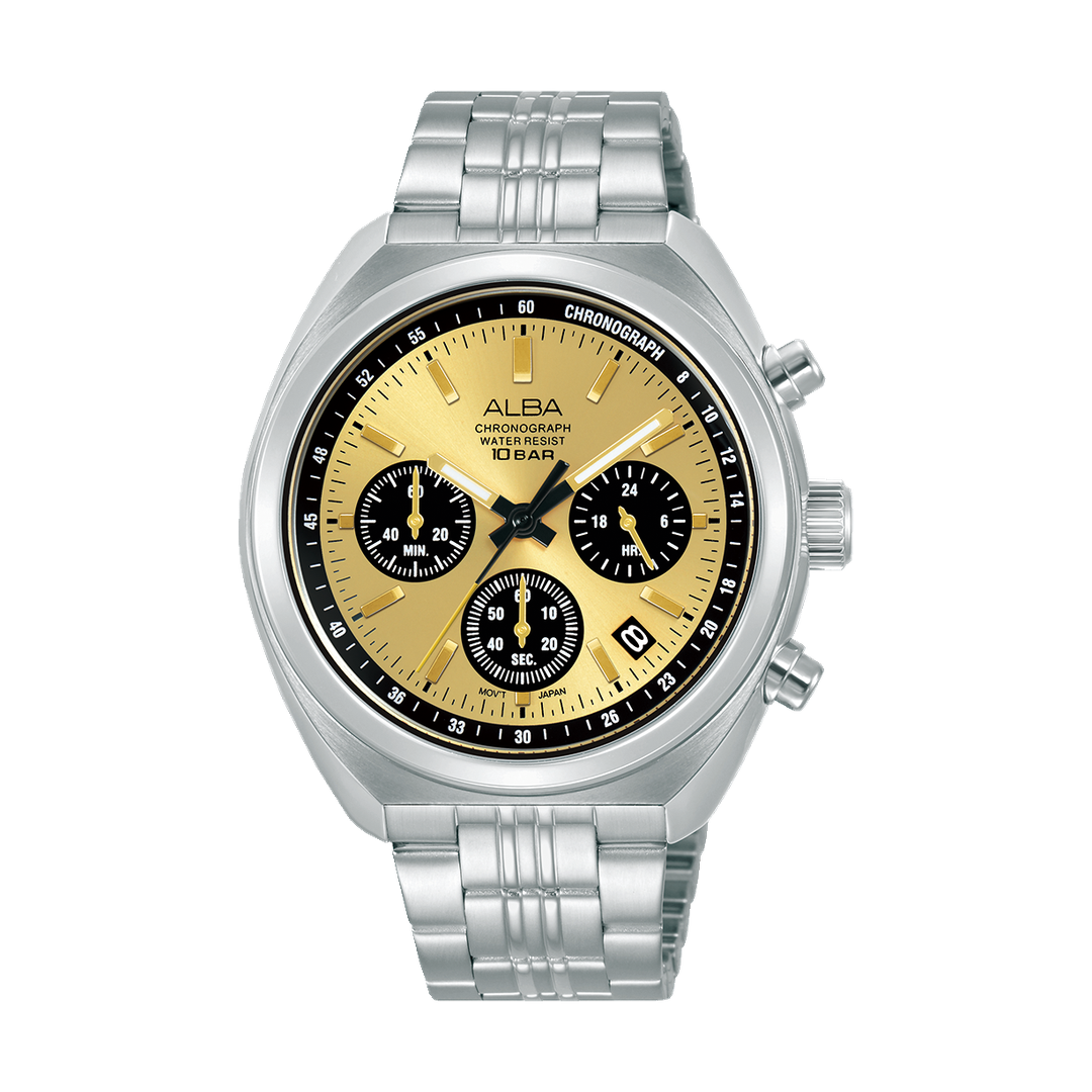ALBA-AT3K01X1-Man's-Yellow-Quartz-10 BAR-Watch