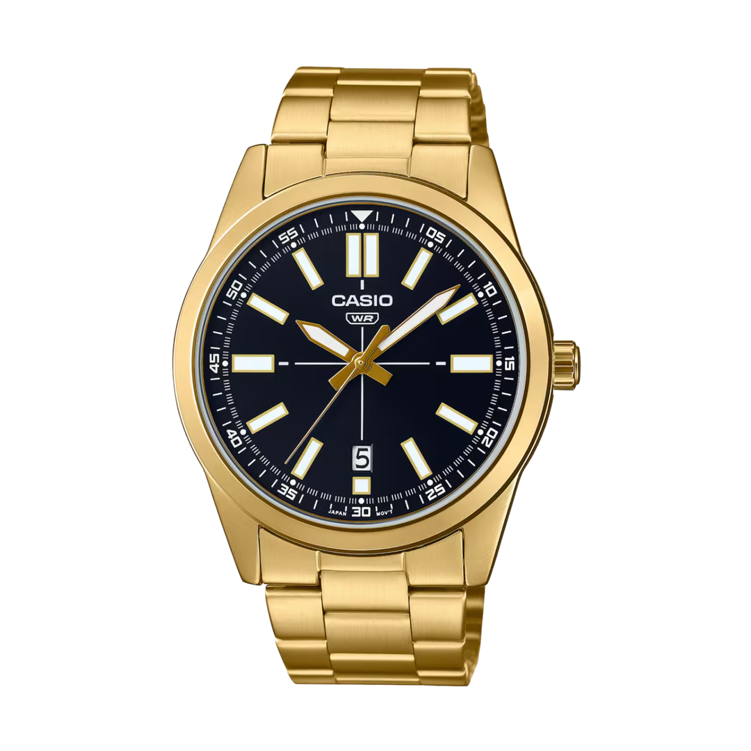 Casio Enticer Analog Black Dial Gold Stainless Steel Strap Men's Watch MTP-VD02G-1E  [A501]