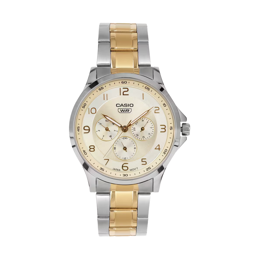 Casio Enticer Analog Yellow Dial Tow-tone Stainless Steel Bracelet Men's Watch MTP-SN2KSG-9A [A2453]