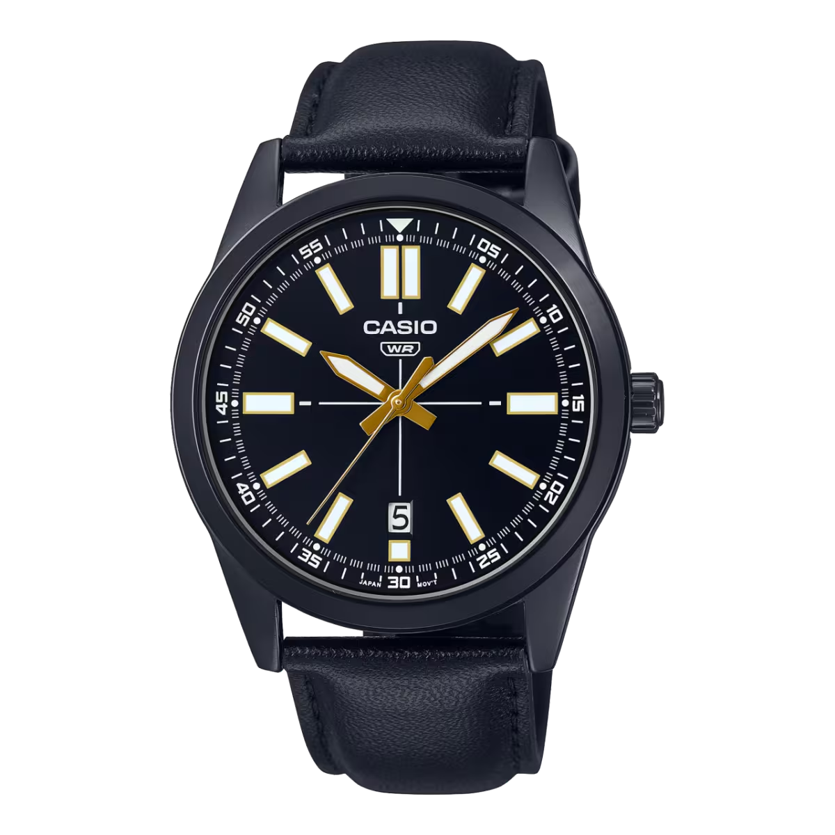 Casio Enticer Analog Black Dial Stainless Steel Leather Men's Watch MTP-VDO2BL-1EUDF [A1943]