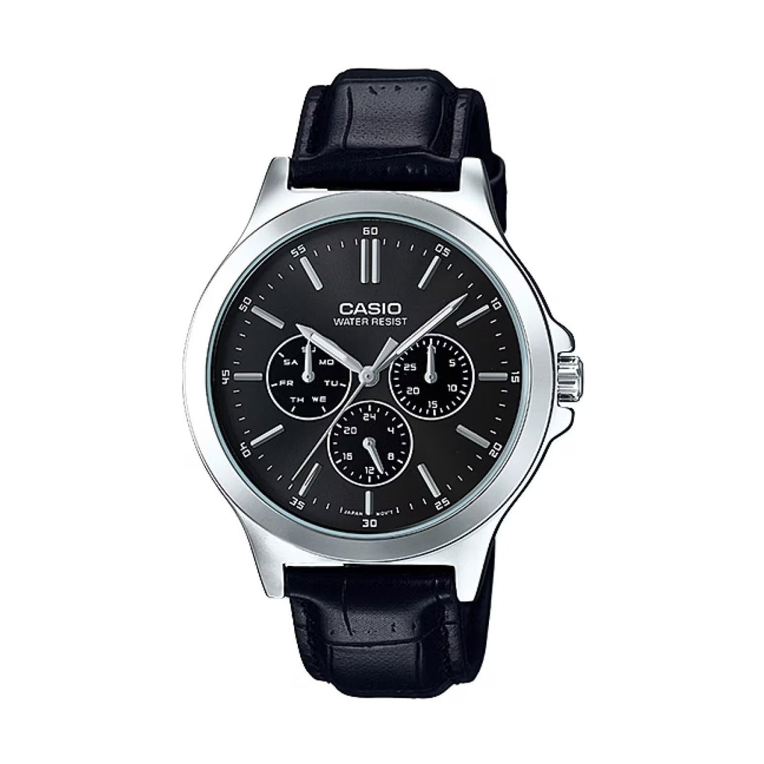Casio Enticer Black/Silver Dial Black Leather Analog Men's Watch MTP-V300L-1AUDF [A1176]