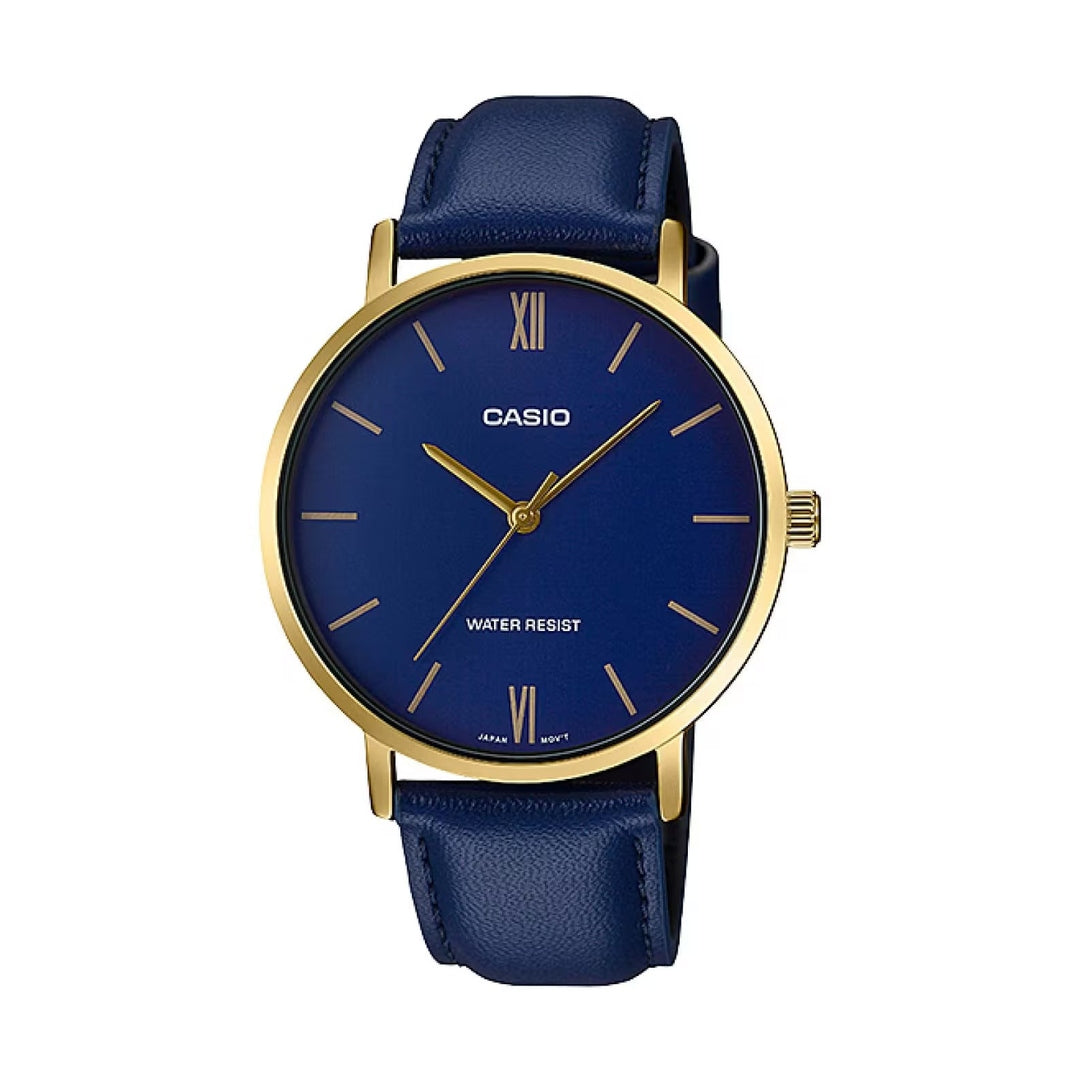 Casio Enticer Analog Blue Dial Leather Men's Watch - MTP-VT01GL-2BUDF [A1781]