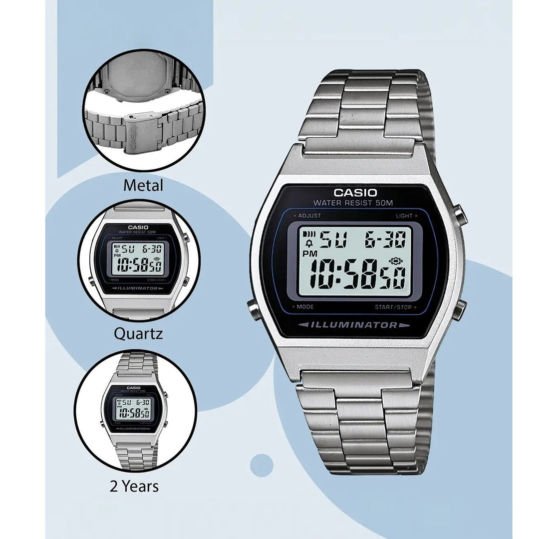 Casio Vintage Quartz Silver Digital Stainless Steel Unisex Watch B640WD-1AVDF