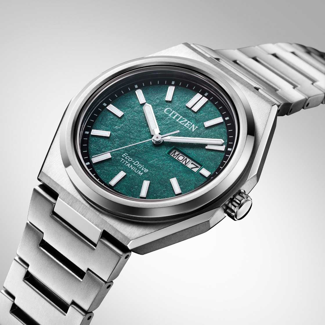 Citizen Zenshin Men Automatic Green Dial Analog Stainless Steel Watch AW0130-85X