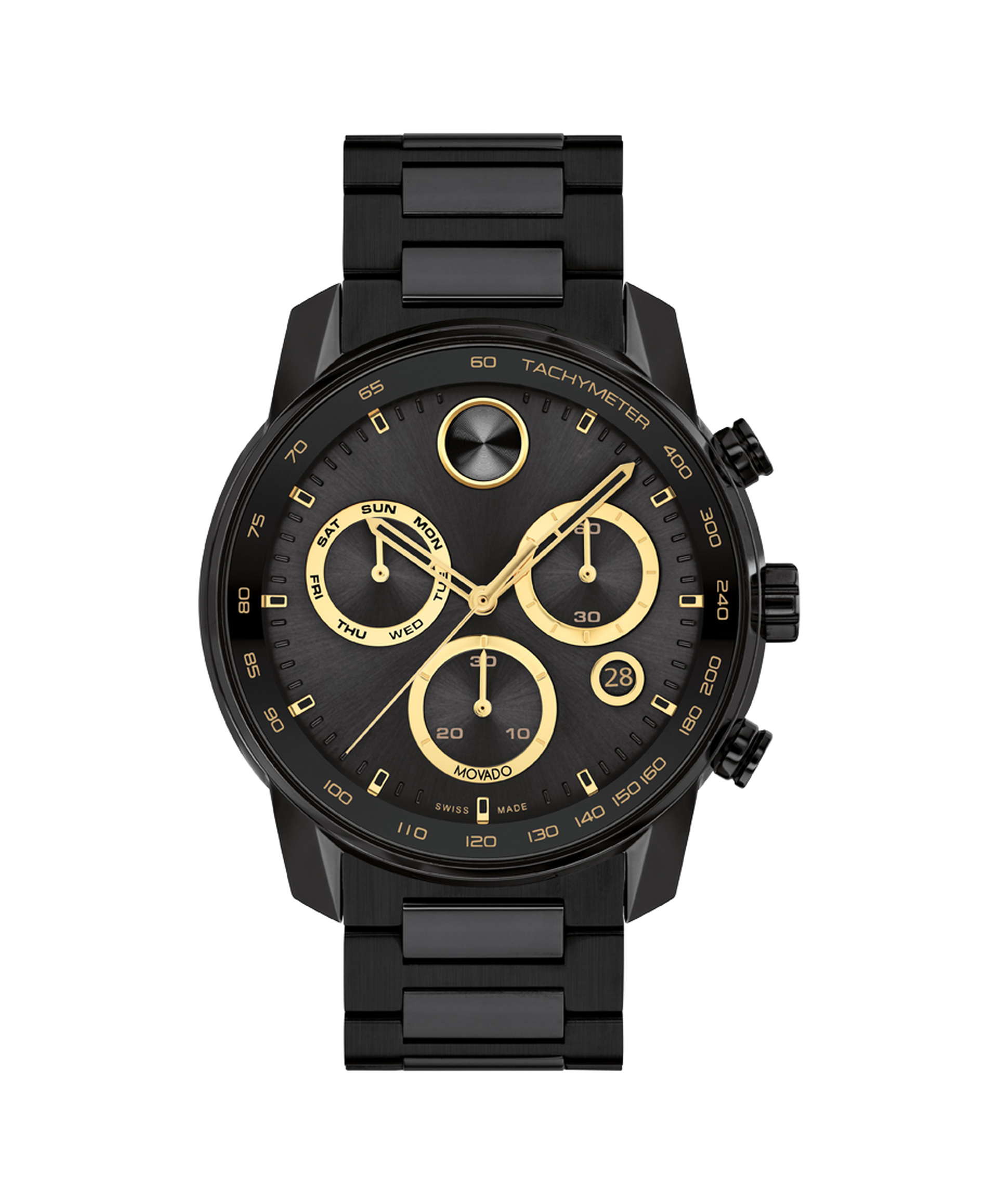 Movado Bold Verso Quartz Black Dial Chronograph Stainless Steel Men's Watch 3600906
