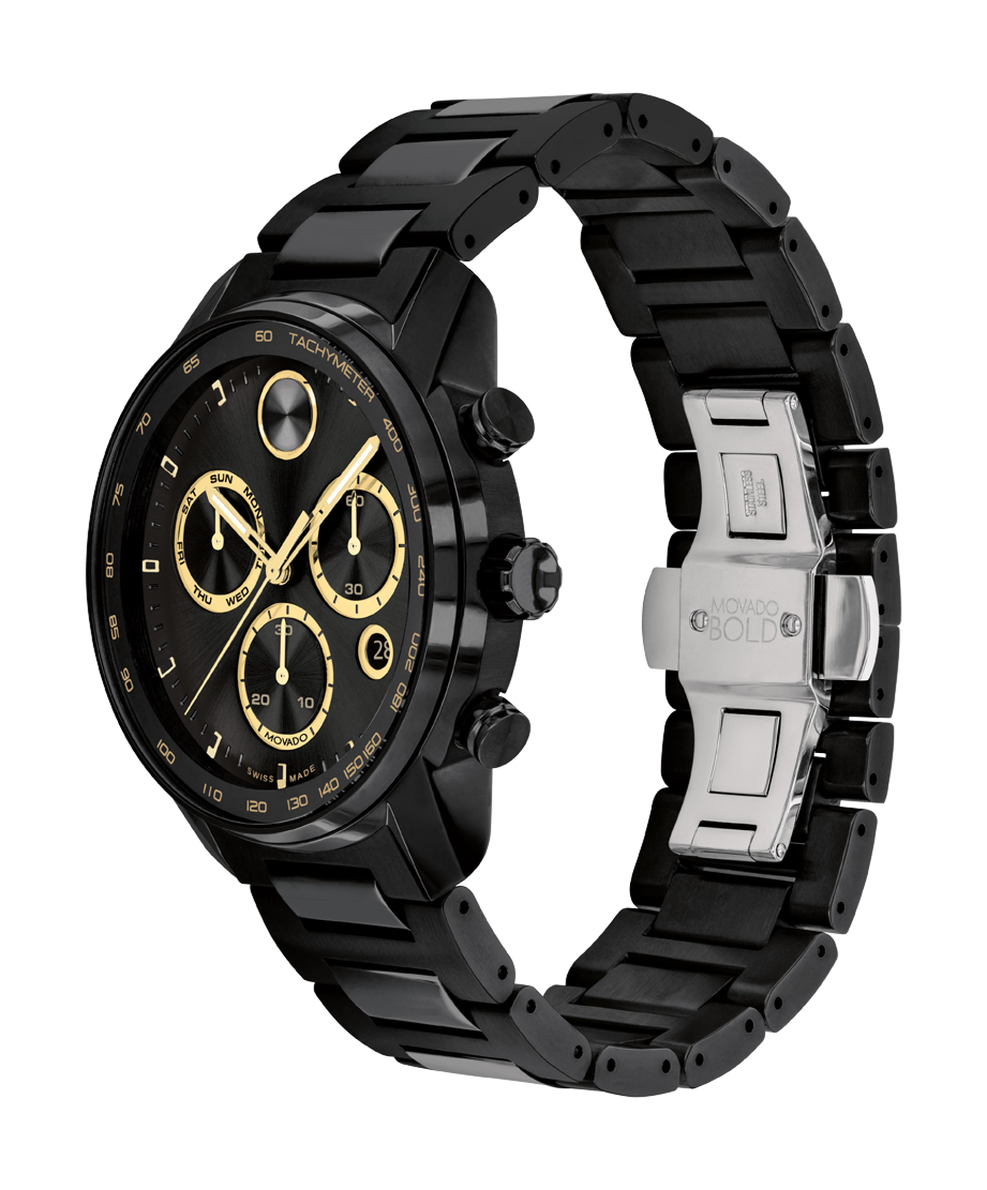 Movado Bold Verso Quartz Black Dial Chronograph Stainless Steel Men's Watch 3600906