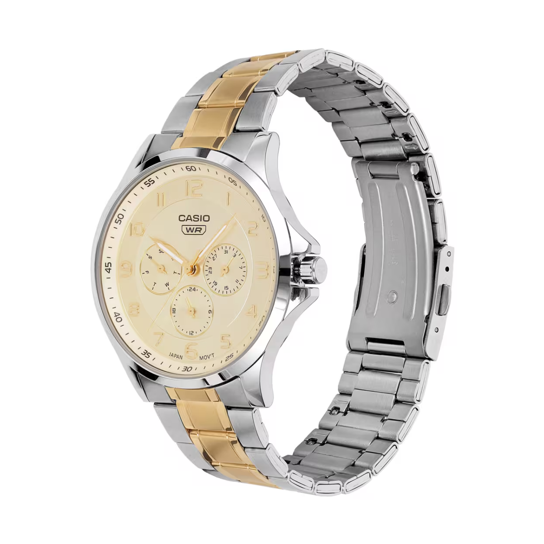 Casio Enticer Analog Yellow Dial Tow-tone Stainless Steel Bracelet Men's Watch MTP-SN2KSG-9A [A2453]