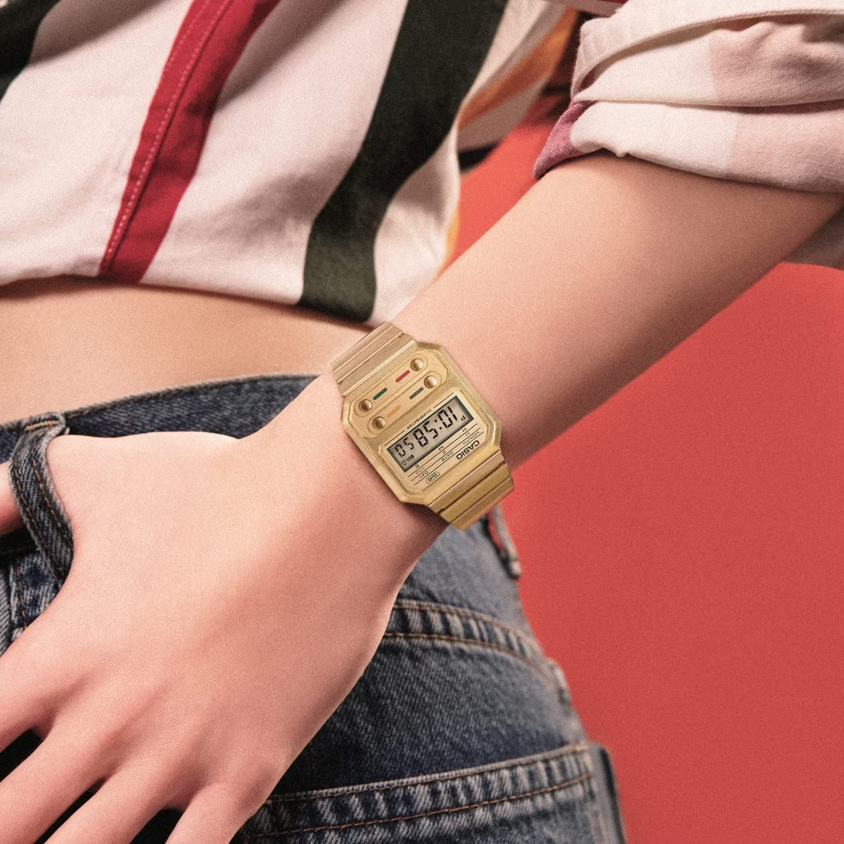 Casio Vintage Quartz Gold-Tone Digital Unisex Watch A100WEG-9ADF