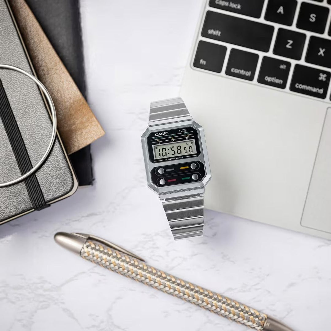 Casio Vintage Quartz Digital Stainless Steel Unisex Watch A100WE-1A