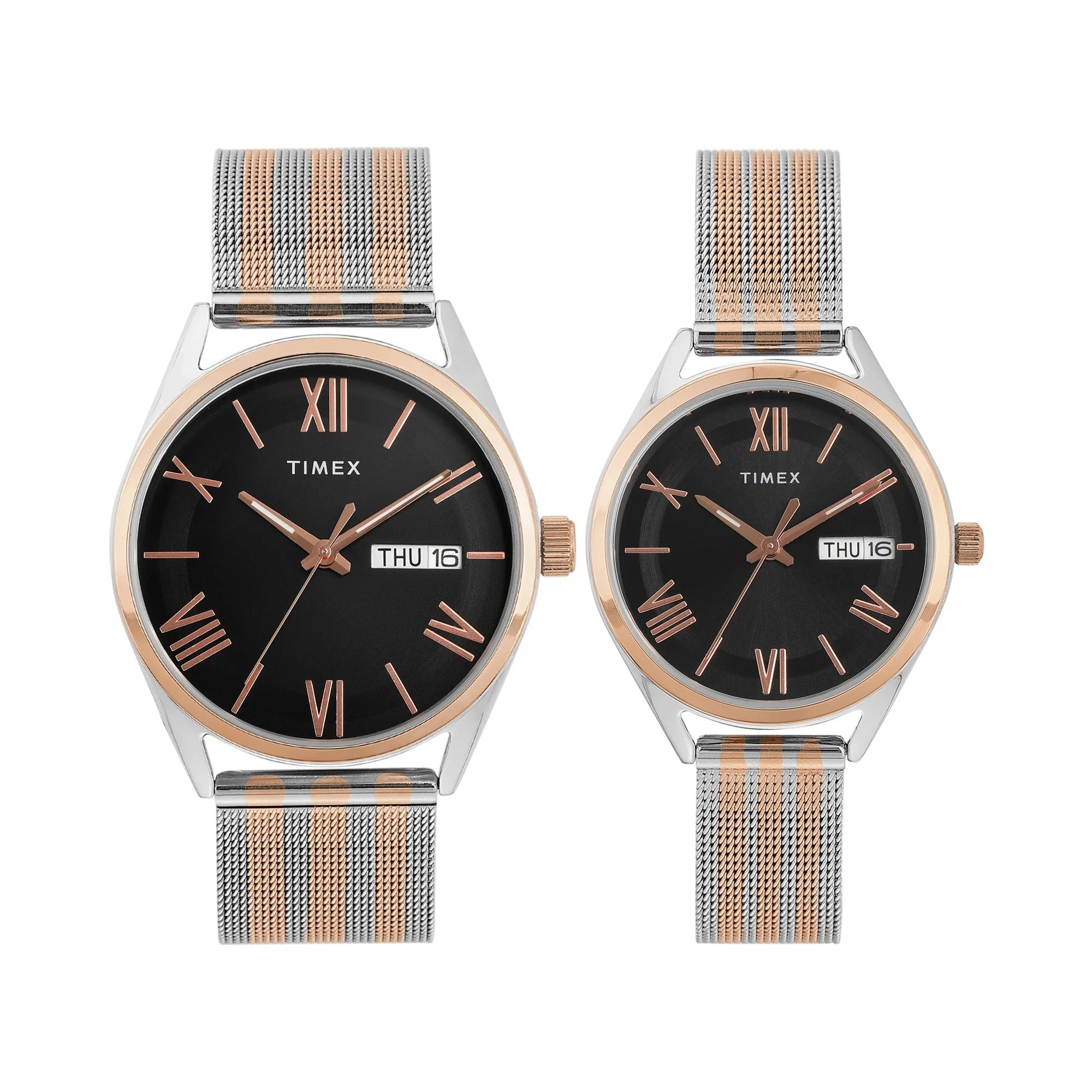 Timex Trendline Quartz Black Dial Analog Mesh Couple Watch TW00PR351