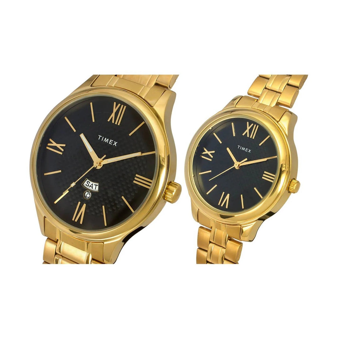 Timex Empera Quartz Black Dial Analog Stainless Steel Couple Watch TW00PR283
