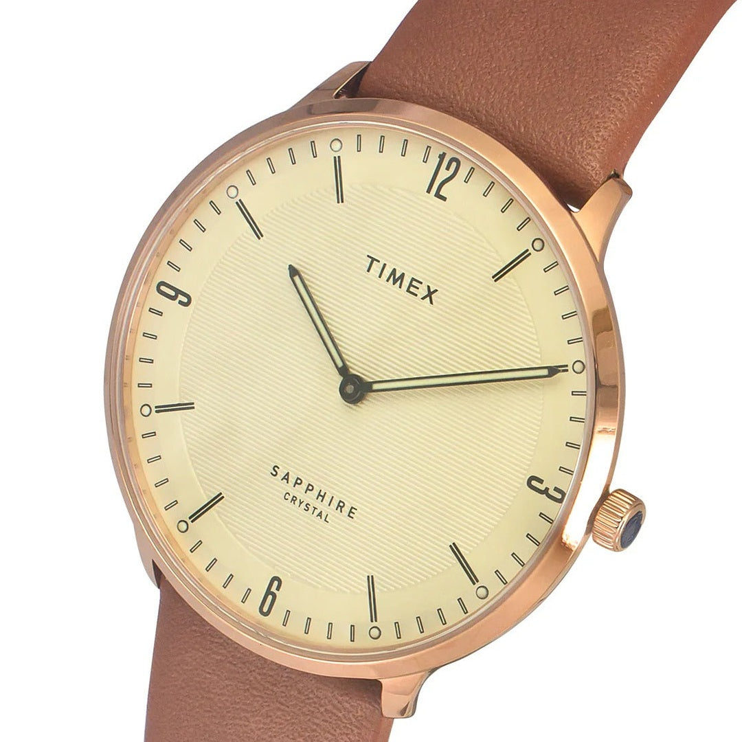 Timex Fashion Beige Dial Round Case 2 Hands Function Men's Watch -TWEG22101