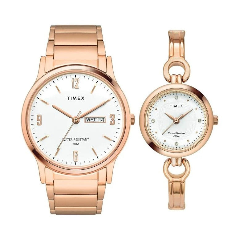 Timex Classics Pairs White Dial Round Case Day Date/3 Hands Function Watch -TW00PR263