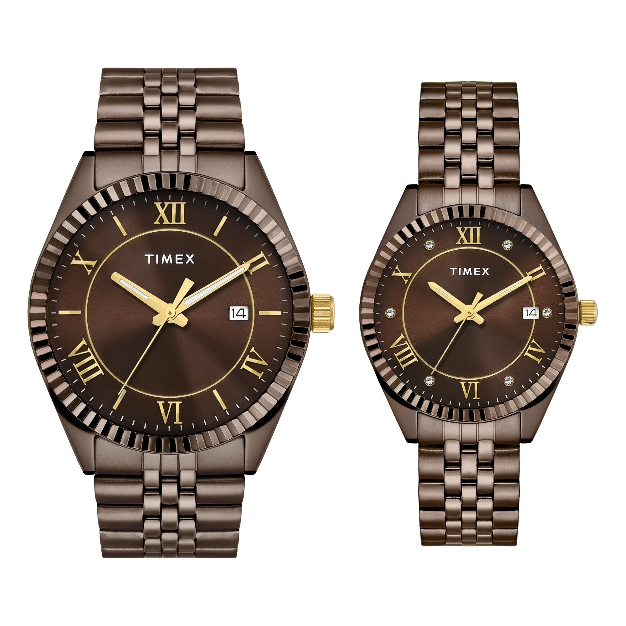 Timex Trendline Quartz Brown Dial Analog Stainless Steel Couple Watch TW00PR344