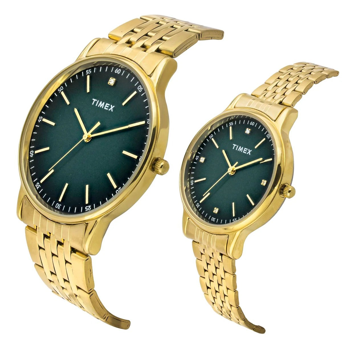 Timex Trend Fashion Quartz Green Dial Analog Stainless Steel Couple Watch TW00PR327
