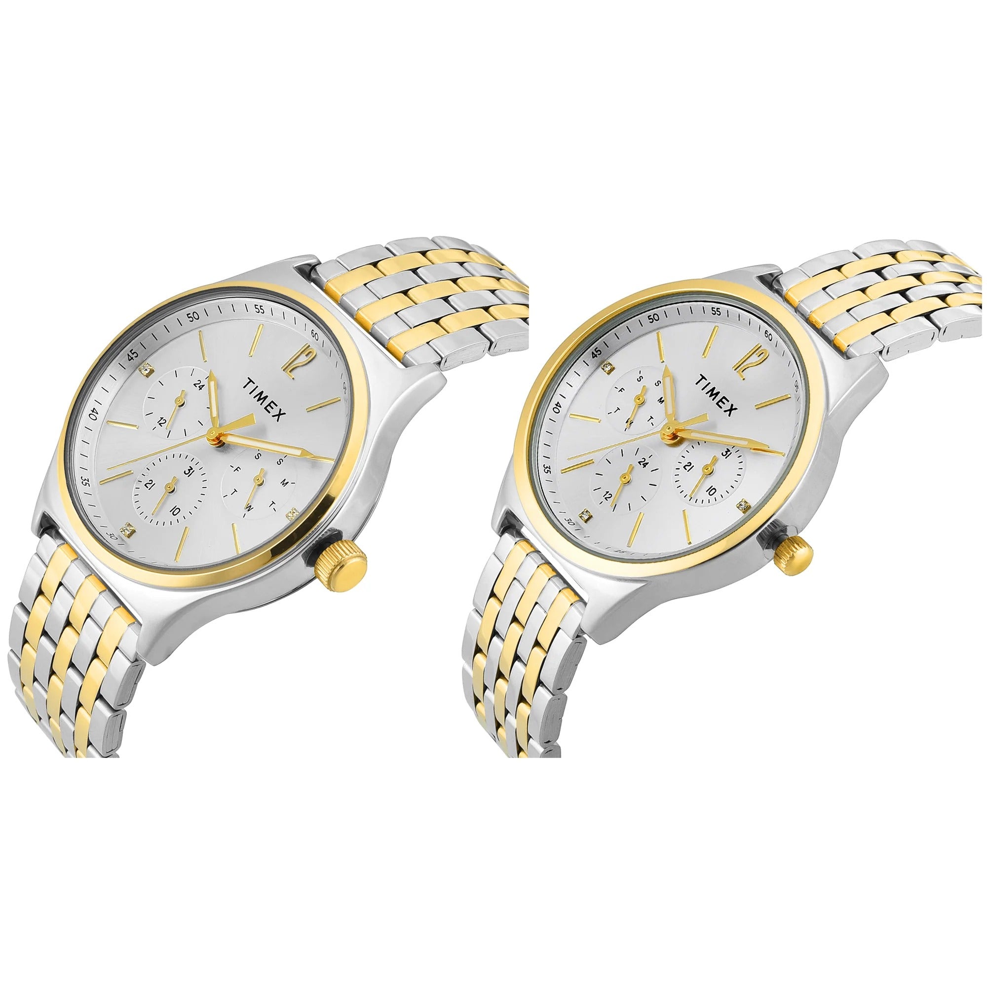 Timex Trendline Quartz Silver Dial  Stainless Steel Couple Watch TW00PR350
