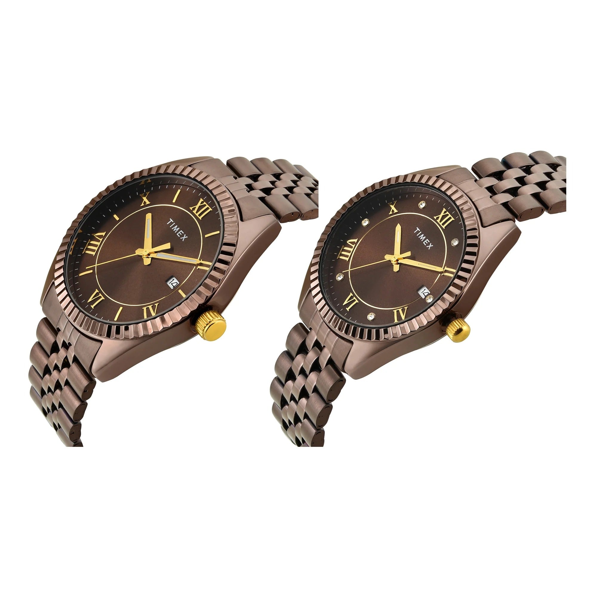 Timex Trendline Quartz Brown Dial Analog Stainless Steel Couple Watch TW00PR344