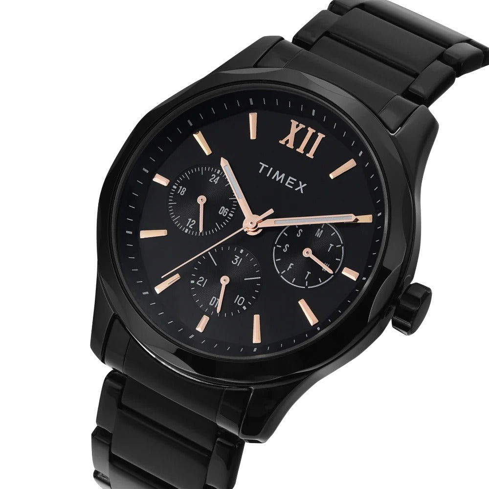 Timex Fashion Quartz Black Dial Multi-Function Stainless Steel Men's Watch TW0TG7625