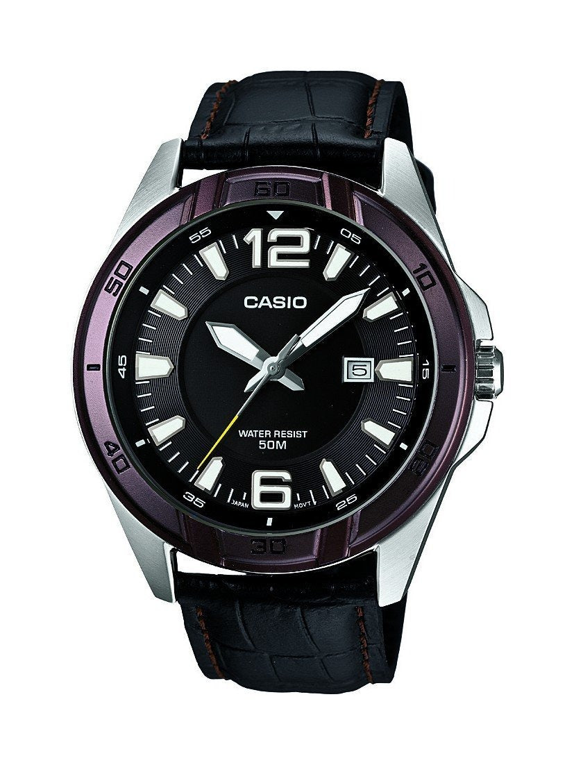 Casio Enticer Analog Black Dial Stainless Steel Leather Men's Watch MTP-1357L-1A1VDF (A728)