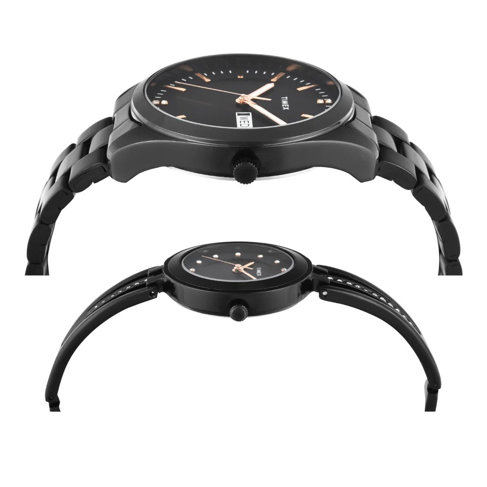 Timex Fashion Quartz Black Dial Analog Stainless Steel Couple Watch - TW00PR310